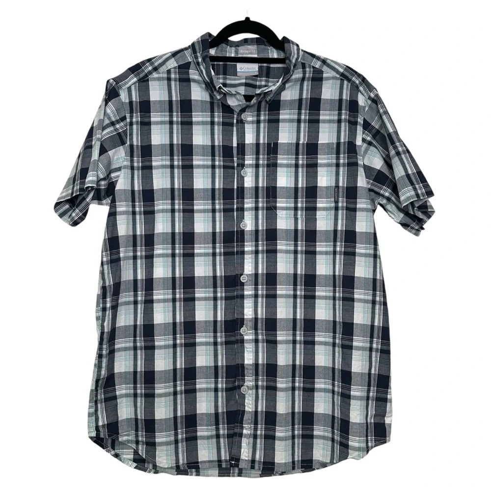 Columbia Men’s L Regular Fit Blue Plaid Short Sleeve Shirt